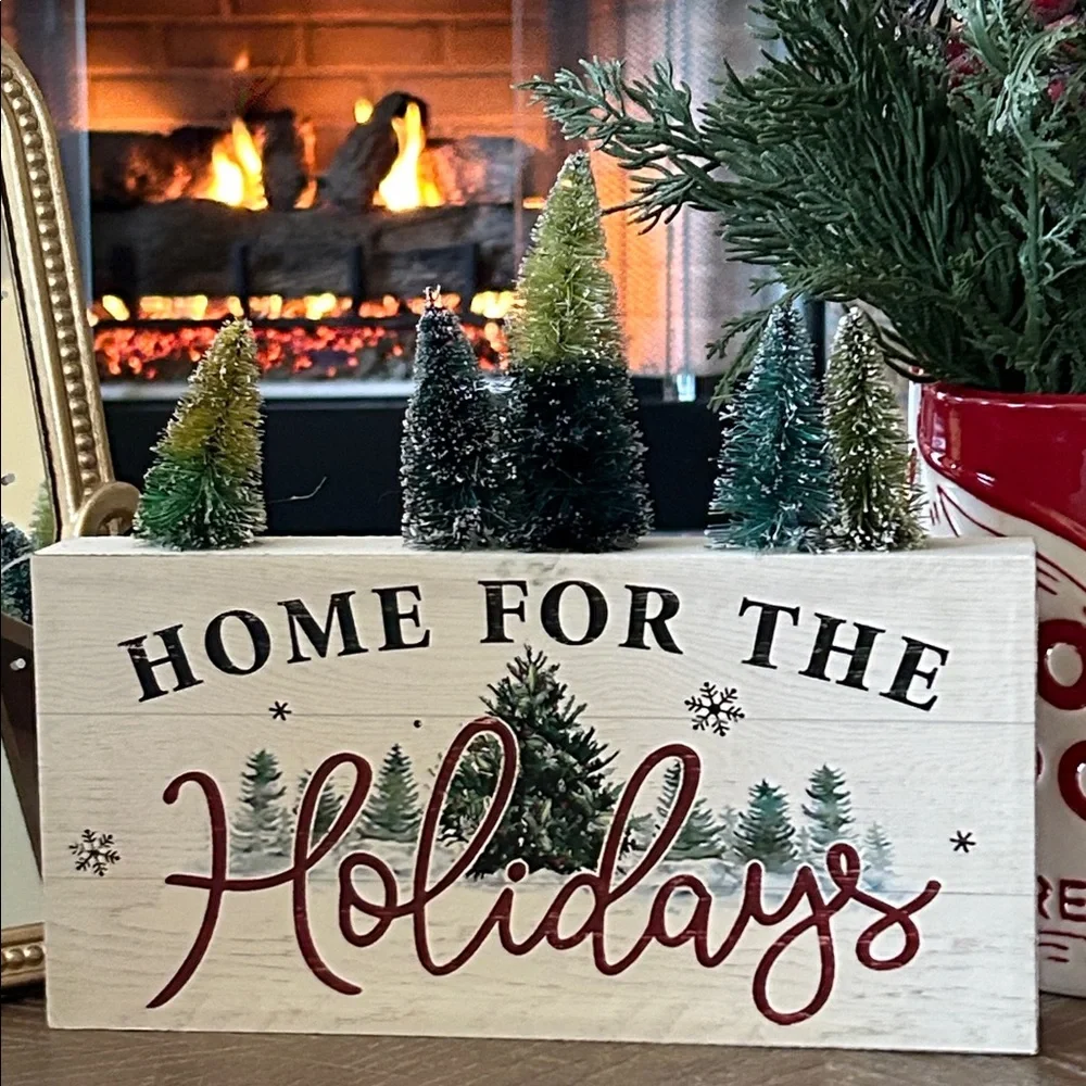 NEW! Rustic Christmas Tree Winter Home For the Holidays Bristle Evergreen Sign